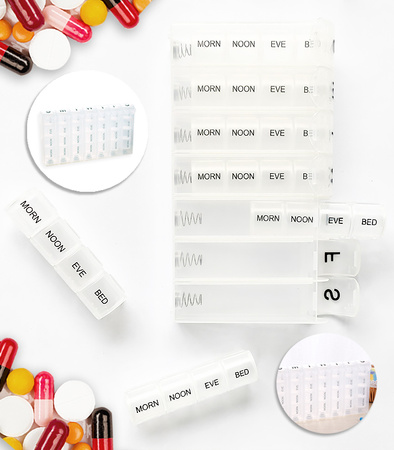 POJEMNIK KASETKA NA LEKI PLASTIKOWY ORGANIZER TYGODNIOWY 7 DNI TYGODNIA 4 PORY DNIA