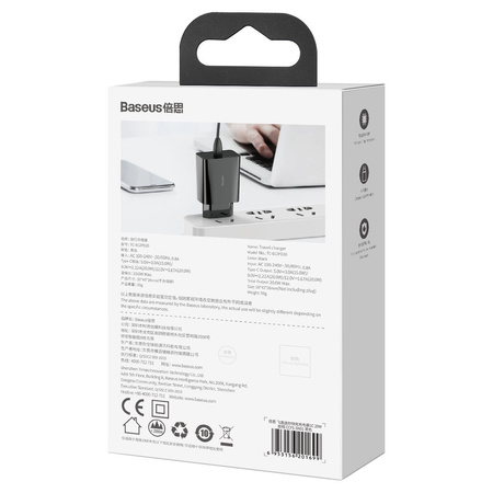 Ładowarka sieciowa Baseus Speed Mini Quick Charger, USB-C, PD, 3A, 20W czarna