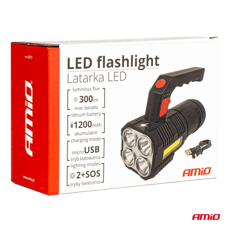 Latarka akumulatorowa 4LED + COB 1200mAh AMIO-03273