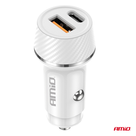 Ładowarka samochodowa USB-A + USB-C 20W AMIO-03878