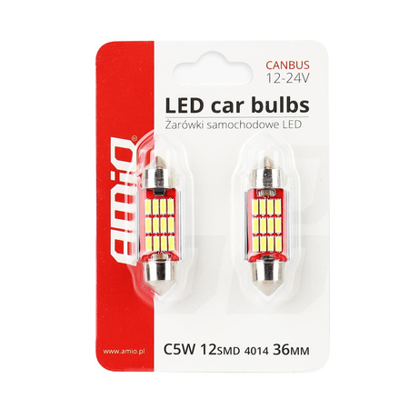 Żarówki LED CANBUS 4014 12SMD Festoon C5W C10W C3W 36mm White 12V 24V AMIO-01289