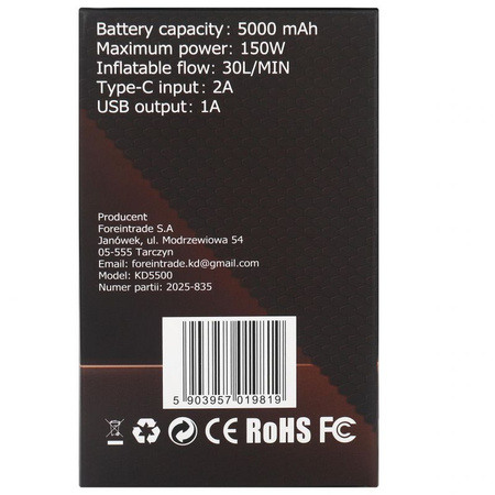 KOMPRESOR AKUMULATOROWY 5000mAh KD5500