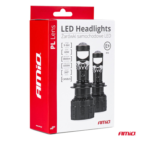 Żarówki samochodowe LED seria PL Lens H4 soczewka 6000K Canbus AMIO-03667