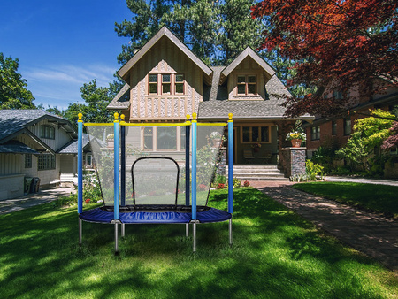 TRAMPOLINA OGRODOWA STABILNA DLA DZIECI DO DOMU Z SIATKĄ 140 x 122 CM