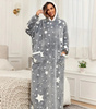 BLUZOKOC SZARY W GWIAZDKI PONCZO BLUZA Z KAPTUREM KIESZEŃ DŁUGI POLAR OVERSIZE 100% POLIESTER DLA MŁODZIEŻY DOROSŁYCH
