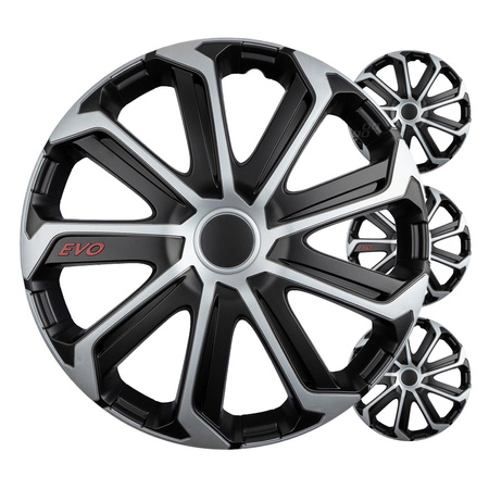Kołpaki samochodowe 4szt. komplet EVO czarno srebrne 15" cali COLOR BOX