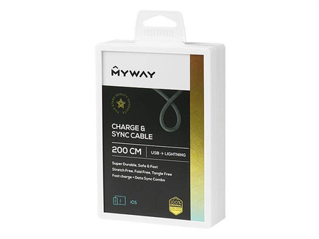 Kabel MYWAY do ładowania i synchronizacji, w oplocie z mikrofibry, 200 cm, USB > Lightning