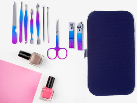 ZESTAW DO MANICURE 10 ELEMENTÓW OMBRE PROFESJONALNY PRZENOŚNY OBCINACZ DO PAZNOKCI NOŻYCZKI