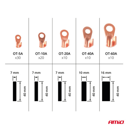Konektory oczkowe miedziane koszulki termokurczliwe zestaw komplet 160 el. AMIO-03933