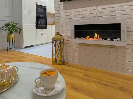 Biokominek 900x400 z szybą Biały Połysk