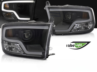 Czarne reflektory lampy Dodge RAM 2009–2018 LED TUBE PROJECTOR