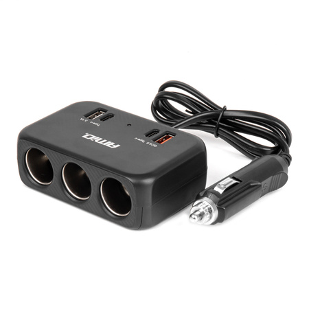 Rozdzielacz gniazda zapalniczki z ładowarką 1x USB-A 1x USB-C QC4.0 12V 24V 120W 80cm AMIO-04365