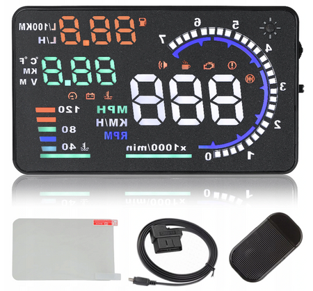 Wyświetlacz projektor LED LCD HUD OBD2 5.5 ZEGARY