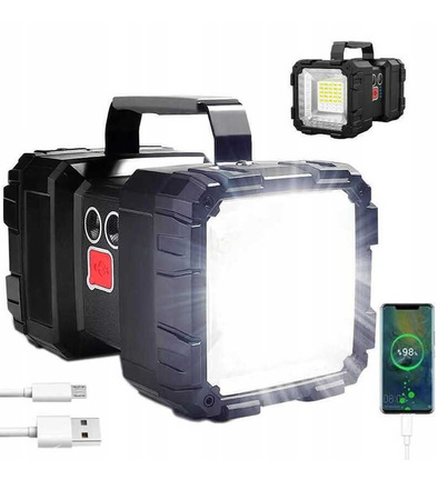 LATARKA AKUMULATOROWA LED MOCNA SZPERACZ REFLEKTOR USB DWUSTRONNA WODOODPORNA POWERBANK