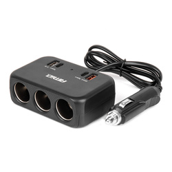 Rozdzielacz gniazda zapalniczki z ładowarką 1x USB-A 1x USB-C QC4.0 12V 24V 120W 80cm AMIO-04365