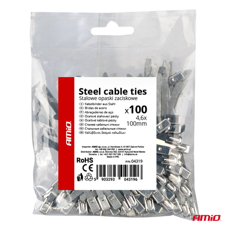 Opaski zaciskowe metalowe ze stali nierdzewnej 4.6x100mm 100 szt. AMIO-04319