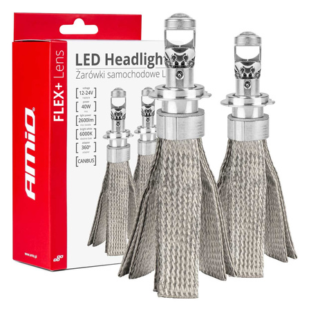 Żarówki samochodowe LED seria FLEX+ H7 soczewka 12V 24V 6000K Canbus AMIO-03660
