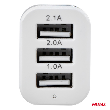 Ładowarka samochodowa 3x USB biała PCH-03 AMIO-01027