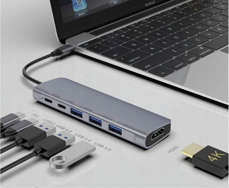 ADAPTER HUB 6W1 USB-C PD 100W 3x USB 3.0 HDMI 4K