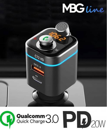 Transmiter FM Bluetooth 5.0 ładowarka QC 4.0 PD20W