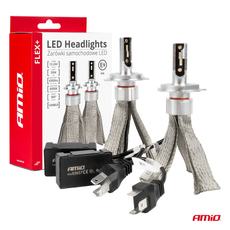 Żarówki samochodowe LED seria FLEX+ H4/H19 6000K 12V 24V Canbus AMIO-03657