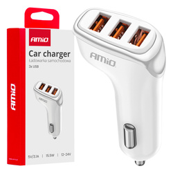 Ładowarka samochodowa 3x USB-A 3.1A AMIO-03885