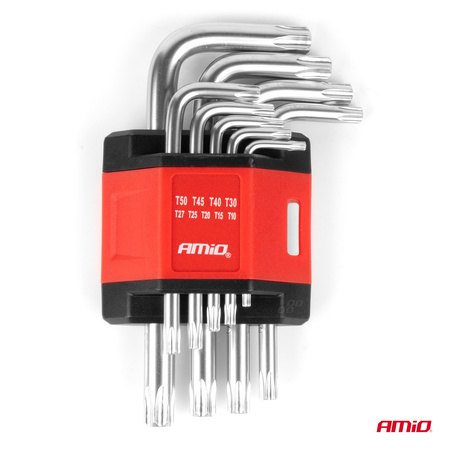 Klucze TORX krótkie CRV 9 szt. AMIO-01040