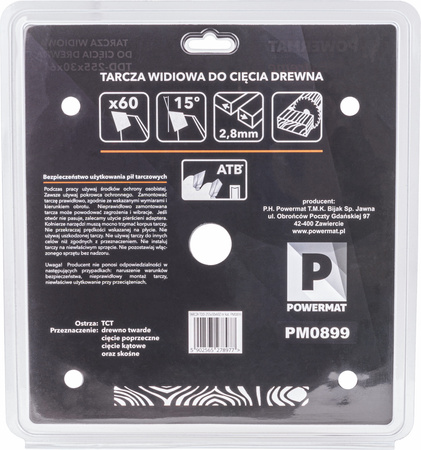 Tarcza widiowa do drewna 255x30 60z TDD-255x30x60Z