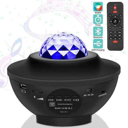 PROJEKTOR GWIAZD MUZYCZNY LAMPKA NOCNA STAR LED USB+PILOT