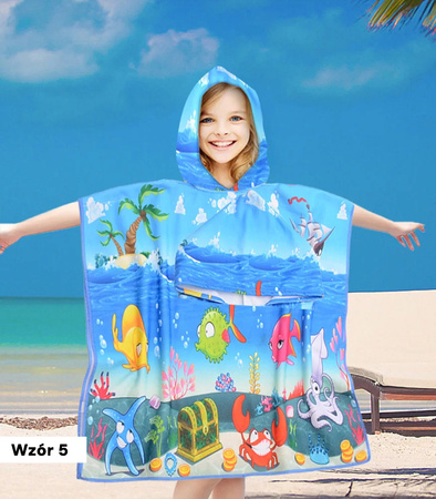 PONCZO PLAŻOWE DLA DZIECI Z KAPTUREM 60 X 90 CM RĘCZNIK KĄPIELOWY BASENOWY PLAŻOWY Z MIKROFIBRY