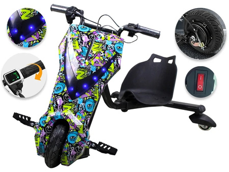 TRÓJKOŁOWY GOKART ELEKTRYCZNY SKUTER POJAZD DESKOROLKA HULAJNOGA DRIFTUJĄCA REGULOWANA LED WYŚWIETLACZ KLAKSON BLUETOOTH DLA DZIECI MŁODZIEŻY