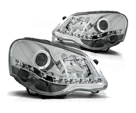 Reflektory przednie VW Polo 9N3 CHROM DAYLIGHT