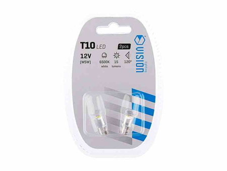 Żarówka VISION W5W (T10) 12V 1x F10 LED, całoszklana, biała, 2 szt.