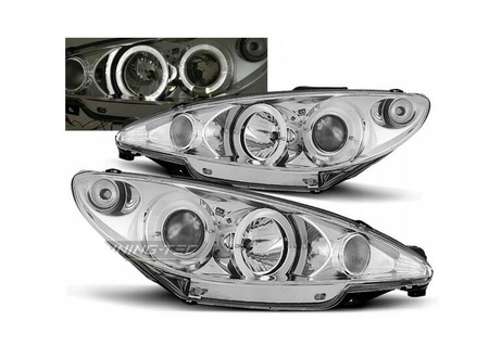 Reflektory przednie Peugeot 206 CHROM RINGI