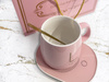 PODGRZEWACZ DO KUBKA ZESTAW CERAMICZY ZASILANY PREZENTOWY ŁYŻKA WIECZKO KUBEK DO HERBATY KAWY