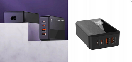 Ładowarka zasilacz 65W 4x USB TYP C PD QC LCD LED