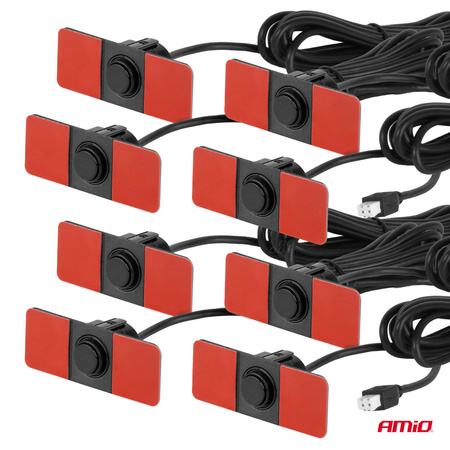 Zestaw czujników parkowania cofania Buzzer 8 sensorów czarne wewnętrzne 16,5 mm AMIO-02254