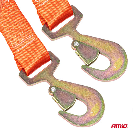 Lina holownicza linka do holowania taśmowa 4500 kg 50 mm 4 m hak + hak AMIO-02010