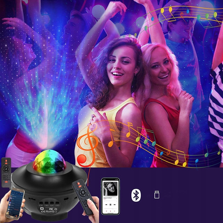 PROJEKTOR GWIAZD MUZYCZNY LAMPKA NOCNA STAR LED USB+PILOT