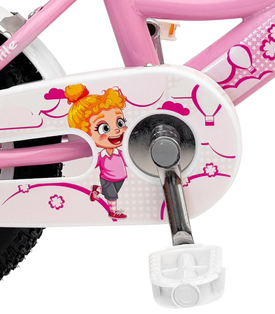 ROWEREK DZIECIĘCY 12 CALI RÓŻOWY DZWONEK HAMULEC KOSZYK BAGAŻNIK KOŁA BOCZNE KOŁA DRĄŻEK DLA DZIECI