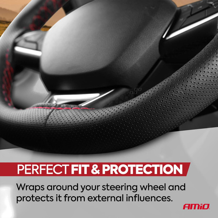 Pokrowiec sznurowany perforowany na kierownicę samochodową M 38-39cm OTOM-OTDK202