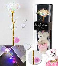 WIECZNA RÓŻA BIAŁA LED ZESTAW Z MISIEM NA WALENTYNKI URODZINY ROCZNICĘ