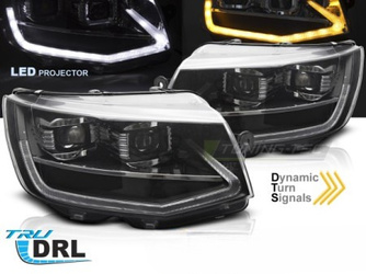 Reflektory LED TUBE LIGHT BLACK DRL SEQ do VW T6 2015–2019