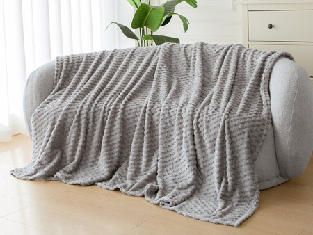 KOC WYTŁACZANY 200 x 220 CM NARZUTA PLED WZÓR KRATKA SZACHOWNICA MIĘKKI