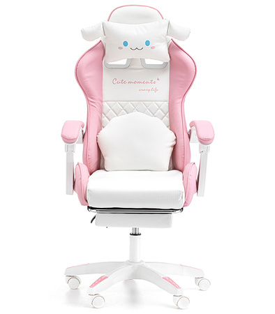 FOTEL GAMINGOWY Z PODNÓŻKIEM RÓŻOWY KUBEŁKOWY BIUROWY OBROTOWY REGULOWANY NOWOCZESNY DZIECIĘCY PODUSZKA CHMURKA DLA GRACZA DZIECI