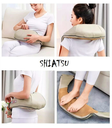 MASAŻER KARKU SZYI PLECÓW CIAŁA SHIATSU BEŻOWY 3D 6 TRYBÓW GRZENIE ŚWIATŁEM DWIE GŁOWICE