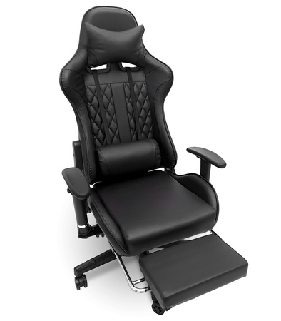 FOTEL GAMINGOWY Z PODNÓŻKIEM CZARNY KUBEŁKOWY PIKOWANY BIUROWY MASAŻER GRACZA OBROTOWY NOWOCZESNY DLA GRACZA