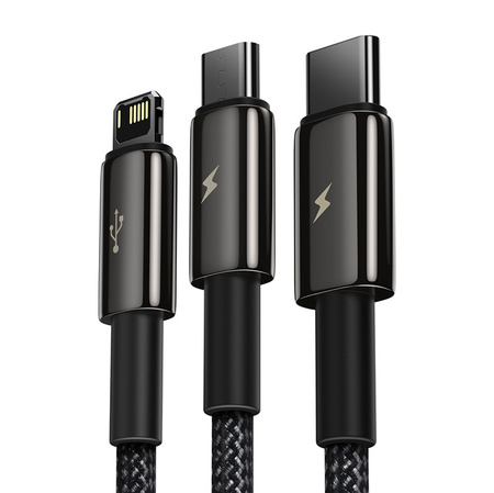 Kabel USB 3w1 Baseus Tungsten Gold, USB do micro USB / USB-C / Lightning, 3.5A, 1.5m (czarny)