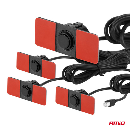 Zestaw czujników parkowania cofania Buzzer 4 sensory czarne wewnętrzne 16,5 mm AMIO-02253