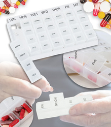 POJEMNIK KASETKA NA LEKI ORGANIZER TYGODNIOWY PLASTIKOWY BIAŁY 7 DNI TYGODNIA 4 PORY DNIA